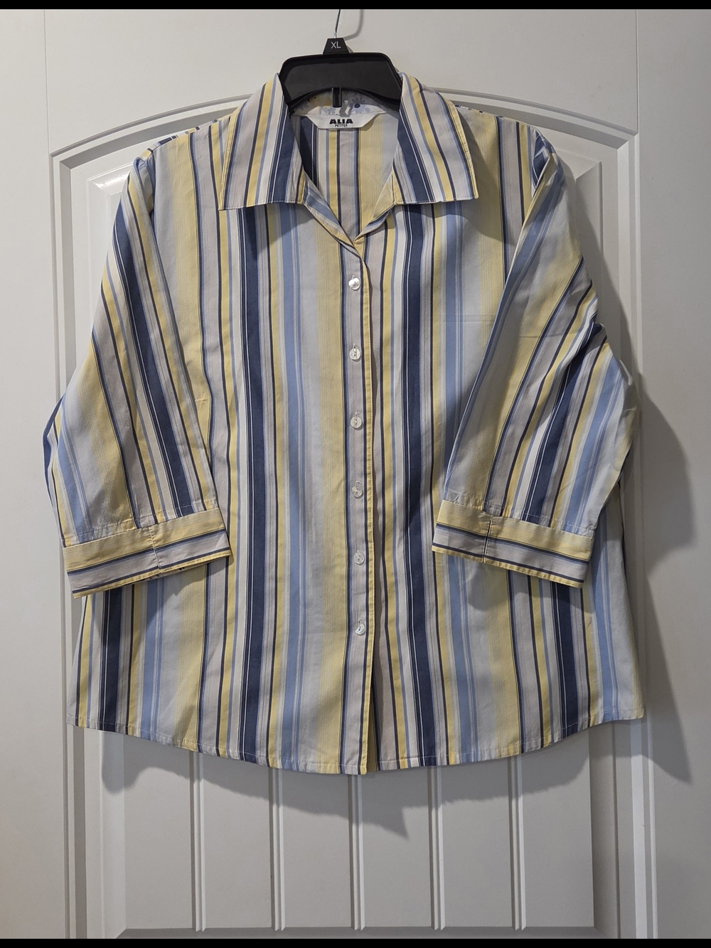 Classic Stripe Button-Up Shirt in Blue and Yellow